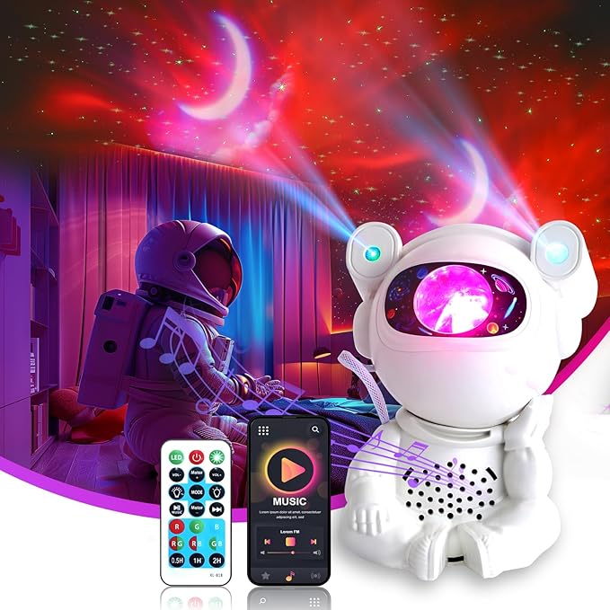 Astronaut Galaxy Projector, Star Night Light with Timer and Remote, Space Projector with Moon Lamp for Bedroom, LED Nebula Lamp for Kids Adults Room Decor(White), Birthdays Gifts
