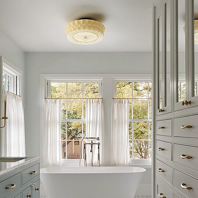Schoolhouse Vintage Glass Ceiling Light - 14 Inch Cream Yellow Mid Century Modern Flush Mount Lighting Fixtures - Antique Art Deco Lamp for Bedroom Kitchen Entryway Laundry Hallway Foyer Bathroom Hall - Aura Lighting