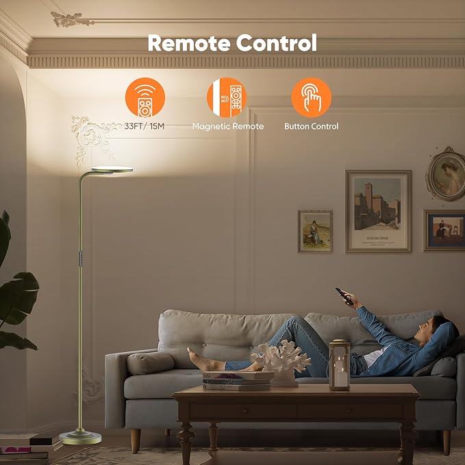 SIBRILLE 36W LED Floor Lamp, Super Bright Standing Lamp, Modern Stepless Dimmable Torchiere Tall Lamp with Remote Control, 350°Rotating Head Reading Floor Lamp for Living Room, Bedroom, Office