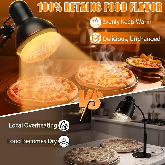 Portable Food Heat Lamp - [Foldable Design] [3S Quickly Heating] Food Warmer Light, Commercial Heat Lamp for Food, Catering Warming Lamp for Parties, Buffet, Pizza, Chicken, Chocolate (Black)