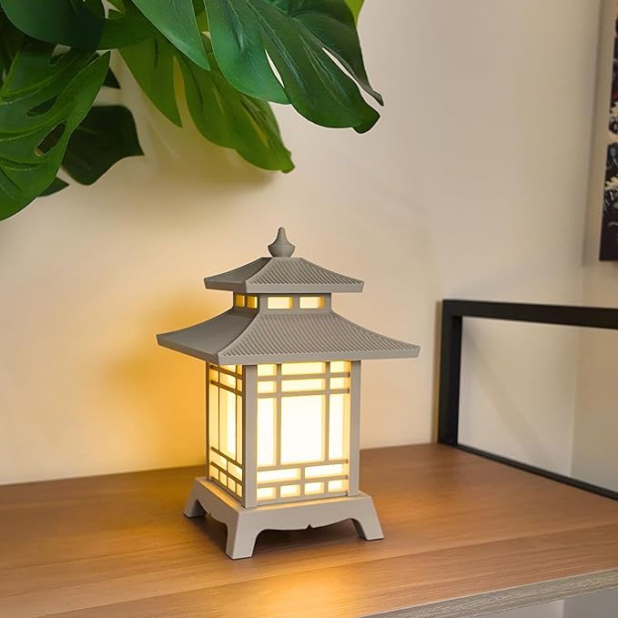 Japanese Pagoda Lantern - Exquisite Japanese Decor for Home and Room | Unique Desk Lamp and Table Lamp Design | Mini Pagoda Transforms Any Space (Ivory White (8.75in Tall))