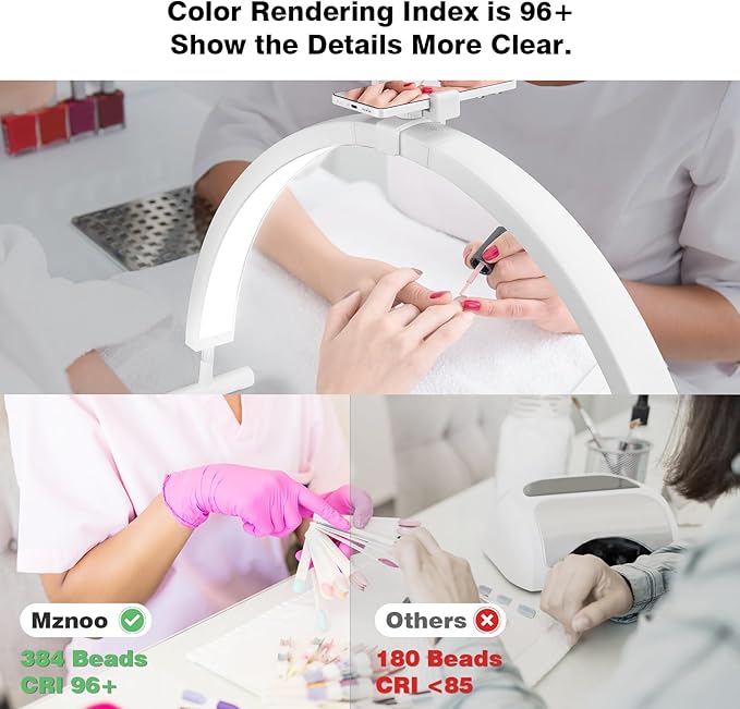 Half Moon Light for Nail Desk, 30'' Large Half Moon Desk Lamp with Phone Holder, Professional Nail Tech Light with 3 Color Modes and 5 Brightness for Manicure Salon and Handicraft (White)