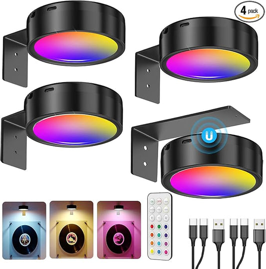 Wireless Rechargeable Picture Lights for Wall, 2600mah Battery Operated Art Lights for Paintings Cordless Light Over Picture Frame LED Gallery Wall Light Remote RGB Puck Light for Poster Photo Display