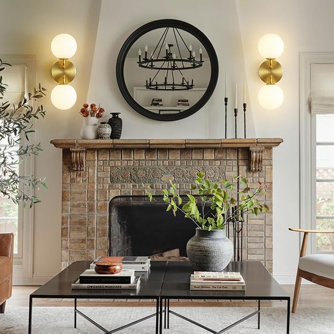 Yunnix Wall Sconce Set of Two Gold Wall Vanity Light Modern Globe Wall Sconces Light Mid Century Wall Sconce 2 Light for Bathroom Mirror Living Room Bedside Living Room Bedroom(Bulbs Not Included)
