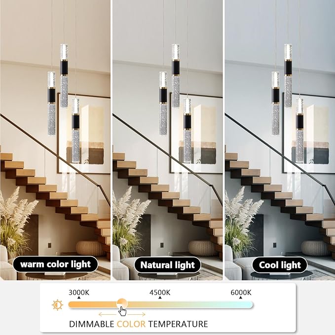 Black and Gold Pendant Light for Kitchen Island,Dimmable Modern Led Pendant Lighting 3 Pack,Luxury Kitchen Island Lighting with Remote 3000K-6500K Color Changing