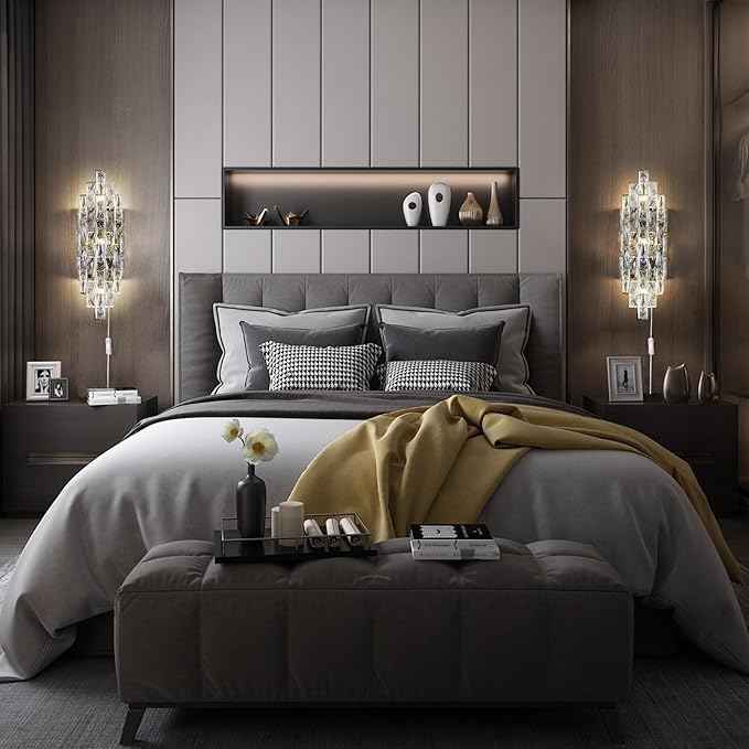 Modern Plug in Wall Sconce Crystal Wall Sconces Indoor Wall Lamp for Bedroom Chrome Light Fixture with Plug in Switch Vanity Wall Mount Lamps for Living Room Bedroom Bathroom Bedside Hallway