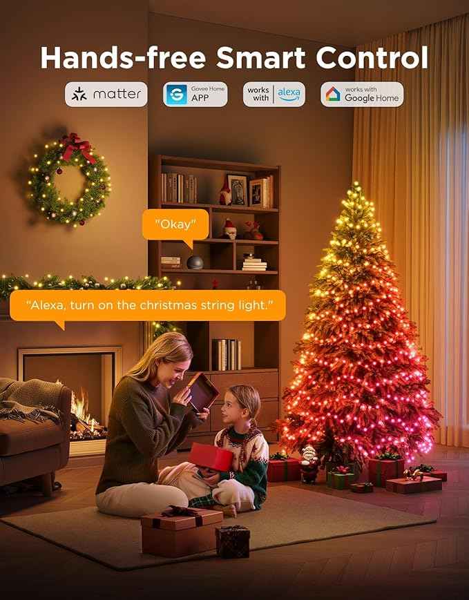 Govee Christmas Lights 2, RGBWIC 99FT 300LEDs Holiday String Lights with Shape Mapping Function, Smart LED Decoration for Indoor Outdoor Tree, 130+ Preset Scenes, Voice and APP Control, Green Wire