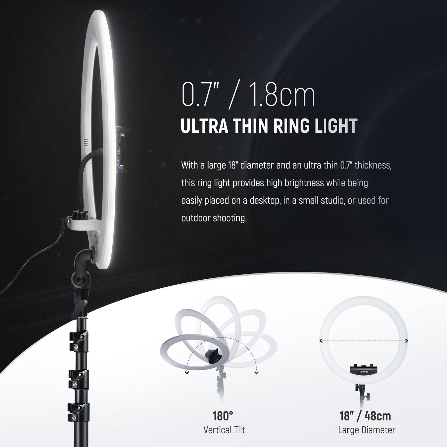 18 inch Ring Light with Tripod Stand and Phone Holder