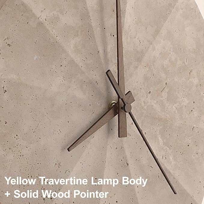 Round Natural Stone Wall Sconce, Creative Clock Design Yellow Travertine Wall Lamp, 3000K Warm Light LED Wall Light Fixture, Japanese Style Wabi-Sabi Art Lighting Fixture for Bedroom(30cm)