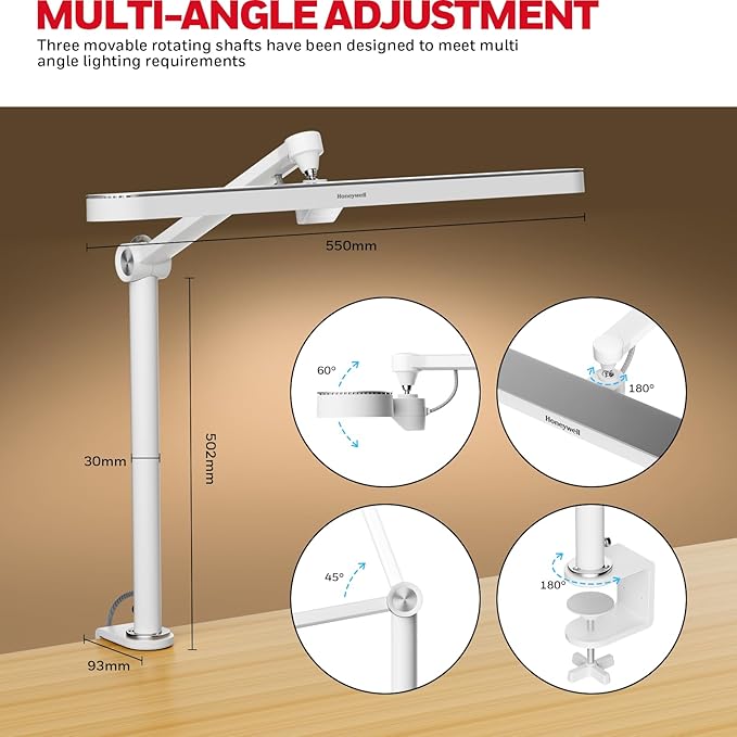Honeywell LED Desk Lamp with Clamp - 05B02 Upgraded Touch Control Sunturalux Natural Light Clip On Desk Light 4000K 1300LM Dimmable Eye Caring Table Lamp Full Metal Desk Lamps for Home Office - Aura Lighting