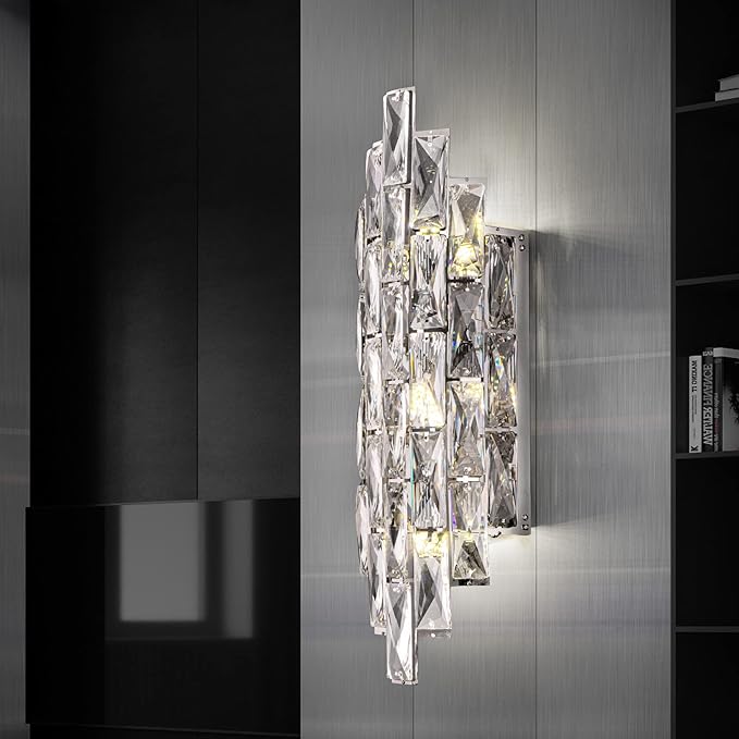 Modern Crystal Chrome Wall Sconces, Wall Light Fixtures, Indoor Wall Lamp, Vanity Wall Mount Lamps for Living Room Bedroom Bathroom Bedside Hallway Stairway - Aura Lighting