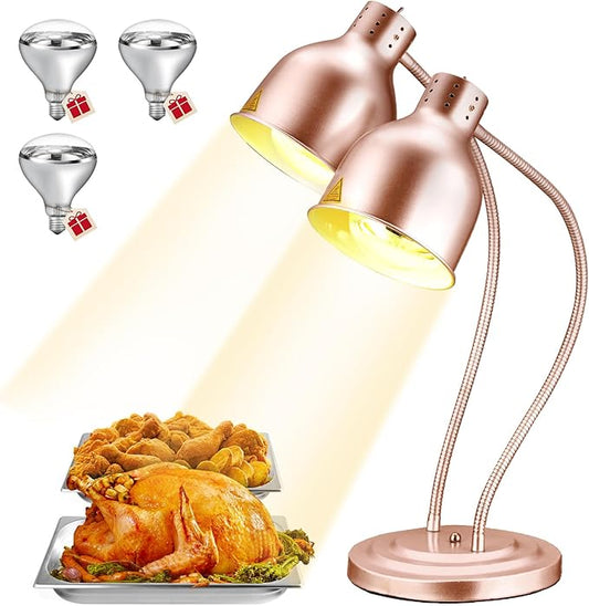 Food Heat Lamp - [3 Bulbs Included] [Rapid-Heating], 500W Commercial Food Warmer Light, Heat Lamp for Food, Catering Warming Lamp for Buffet Parties, Painted Copper,N2