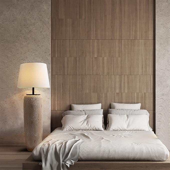 Floor Lamp Japanese Simple LED Floor Lamp Linen Shade Wabi-sabi Style Ceramic Standing Light for Home Hotel Villa Coffee Shop Decoration
