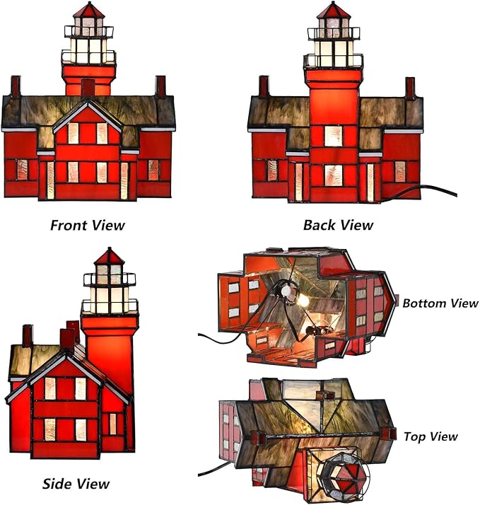 Bieye L10926 Big Bay Point Lighthouse Tiffany Style Stained Glass Accent Table Lamp for Home Decor