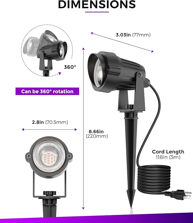L LOHAS LED Halloween Orange and Purple Spotlights Outdoor, Auto On/Off 5W 120V Landscape Lighting for for House, Holiday, Trees, Decoration, 450LM IP66 Waterproof, UL Listed, 2 Pack - Aura Lighting