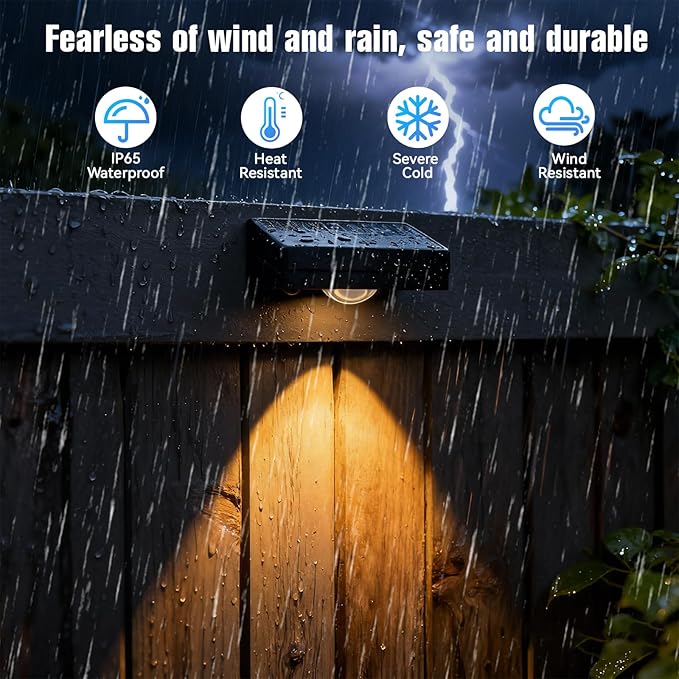 Solar Lights Outdoor,3-Color Solar Fence Lights,Solar Lights Outdoor Waterproof,Auto On/Off,Ip44 Abs Material,30h Runtime No Wiring Needed,Suitable for Gardens,Paths,Fences,Steps.(6P)
