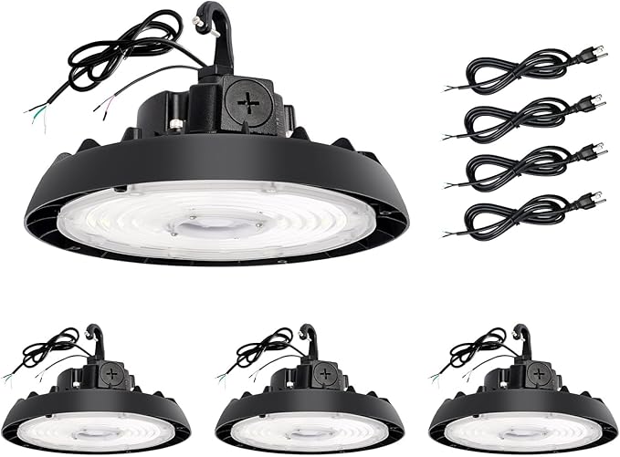UFO Led High Bay Light, 100/125/150W, Up to 21000LM, 2CCT 4000K/5000K, 0-10V Dimmable High Bay Led Shop Lights for Barn Gym Factory Warehouse,6' Cable Selectable, UL & DLC Listed