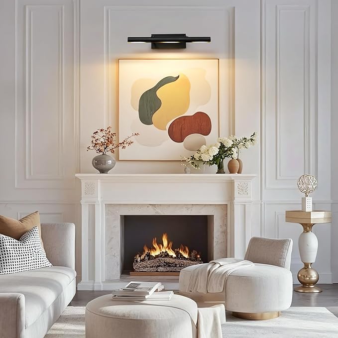 Art Picture Frame Wall Light: 24" Black Dimmable Vintage Artwork Brass Painting Spotlight - Hardwired Swing Arm Rotatable 3 Lights over Pictures - Linear Accent Lighting above Photo for Gallery Museum