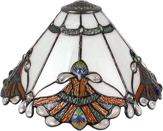 Bieye S10022 Tiffany Style Stained Glass Baroque Lampshade (13-inch Wide White)