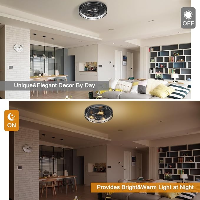 16 Inch Flush Mount Ceiling Light with Clear Glass Shade, 3-Light Indoor Outdoor Farmhouse Lighting Flush Mount Lights for Kitchen Bedroom Porch Living Dining Room(Large) - Aura Lighting