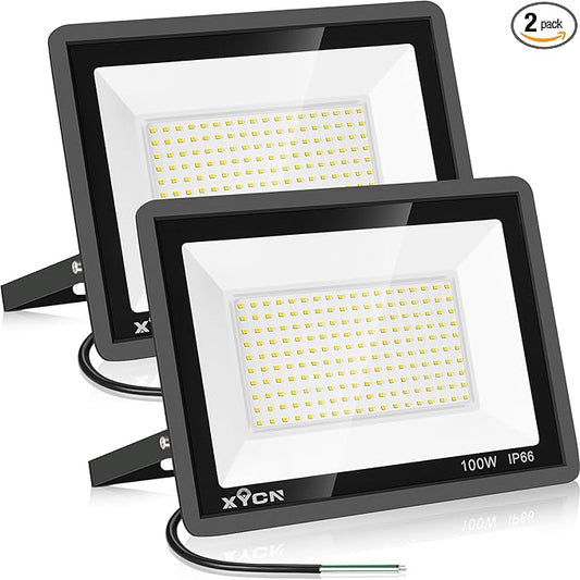 2 Pack 100W LED Flood Light,3000K Warm White Outside Flood Light,No Plug,11500LM Super Bright Outdoor Security Lights, IP66 Waterproof Floodlight for Yard,Playground,Garage, Garden, Lawn