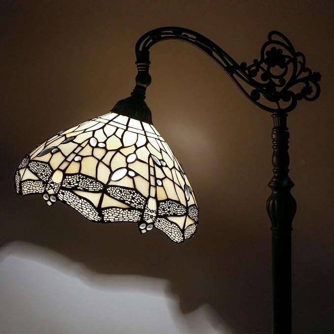 Tiffany Lamp Shade Replacement 12X6 Inch Stained Glass Lampshade Only 1-5/8-Inch Fitter Opening for Arched Floor Lamp, Torchiere Lamp, Pendant Light (Cream Color)