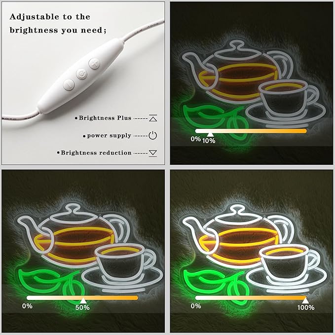 Tea Neon Sign for Wall Decor Tea Pot Neon Light Drinks LED Neon Signs Colorful Tea Cup Led Neon Sign for Teashop Store Cafe Coffee Shop Mall Kitchen Tea Plantation Decoration