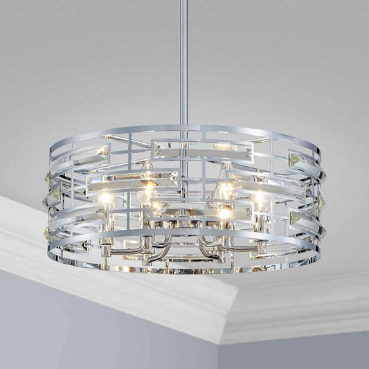 Saint Mossi Modern K9 Crystal Chandeliers, Drum Pedant Light Fixture for Living Space, D18 x H24, Adjustable Chains 59", Chrome Finish Metal Frame