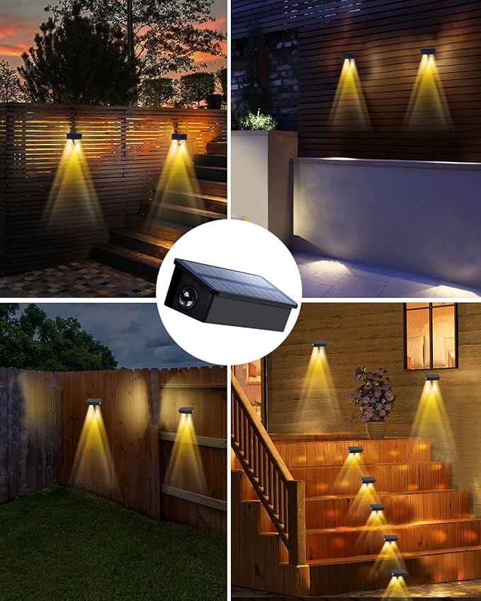 Solar Fence Lights Outdoor Waterproof LED Spot Lens for Step, Wall, Deck, Patio, Yard, Rail, Garage, Pool, Stair, Balcony, Walkway, Garden Landscaping Enhanced Security Easy Install Warm White 8 pack