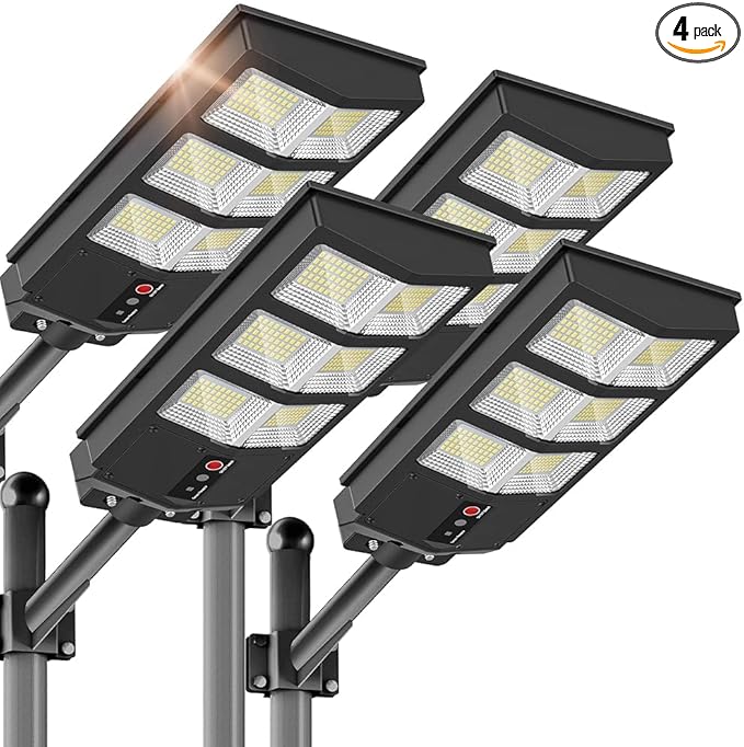 Sunwish Solar Street Lights Outdoor 6500K Solar Lights Outdoor Motion Sensor, Commercial Parking Lot Light Dusk to Dawn with Remote Control, Waterproof IP66 Street Light for Yard(4 Pack)