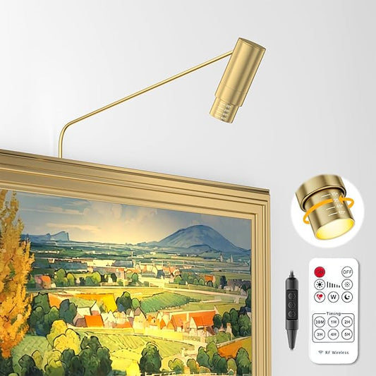Zoomable Picture Light Spotlight,Plug in LED Picture Lights for Wall 3000K Warm Photo Frame Light with Remote Control Art Lighting for Paintings Gold Mini Accent Spotlights for Gallery