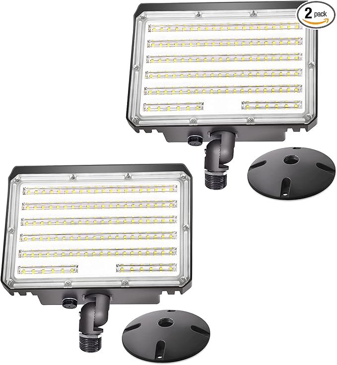2Pack 80W LED Flood Light Outdoor, Security Light with Dusk-to-Dawn Photocell 5000K Daylight 12,000LM 100-277V Super Bright(800W Halogen Equiv)Adjustable Knuckle Mount IP65 Waterproof for Yard Garage - Aura Lighting