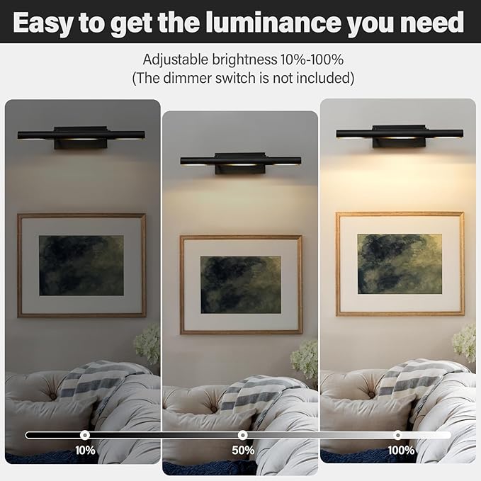 Art Picture Frame Wall Light: 24" Black Dimmable Vintage Artwork Brass Painting Spotlight - Hardwired Swing Arm Rotatable 3 Lights over Pictures - Linear Accent Lighting above Photo for Gallery Museum