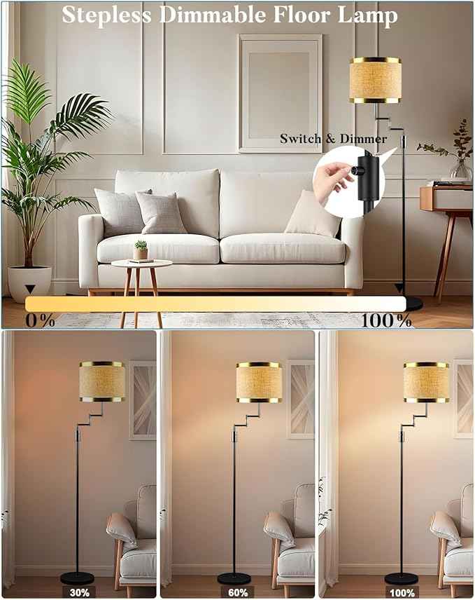 Lightdot 70IN Black Floor Lamp Dimmable Linen Shade LED Floor Lamps with 3000K for Wedding/Party,350 Degree Swing Arms, Modern Tall Lamp for for Reading, Sewing, and Craft (Bulbs Included)