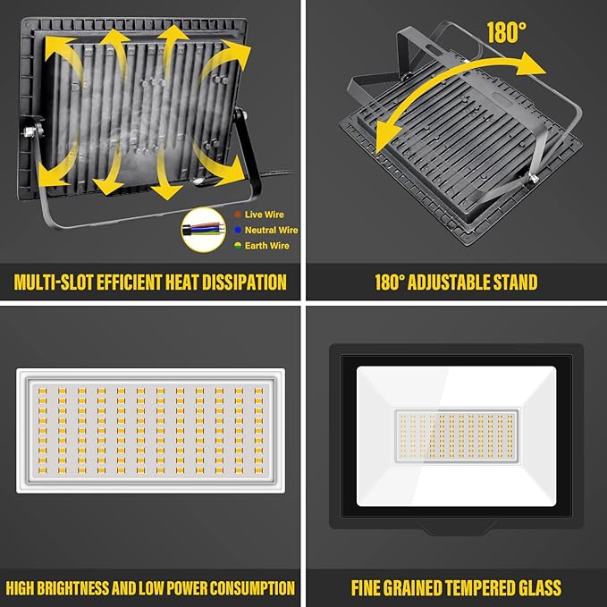 Willpower 2 Pieces 75W LED Flood Lights,68000lm Outdoor Security Lights,IP66 Waterproof Outside Lamp 6000K White Spot Light 110V Exterior Lighting for Yard Backyard House Court Stadium Parking