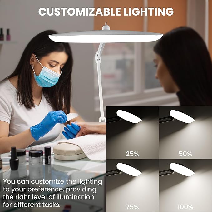 3000 Lumens Adjustable LED Desk Lamp & Task Lamp - Bright, Dimmable Lighting for Office, Crafts, Nails &Salon Hobbies with Clamp (CCT, White) - Aura Lighting