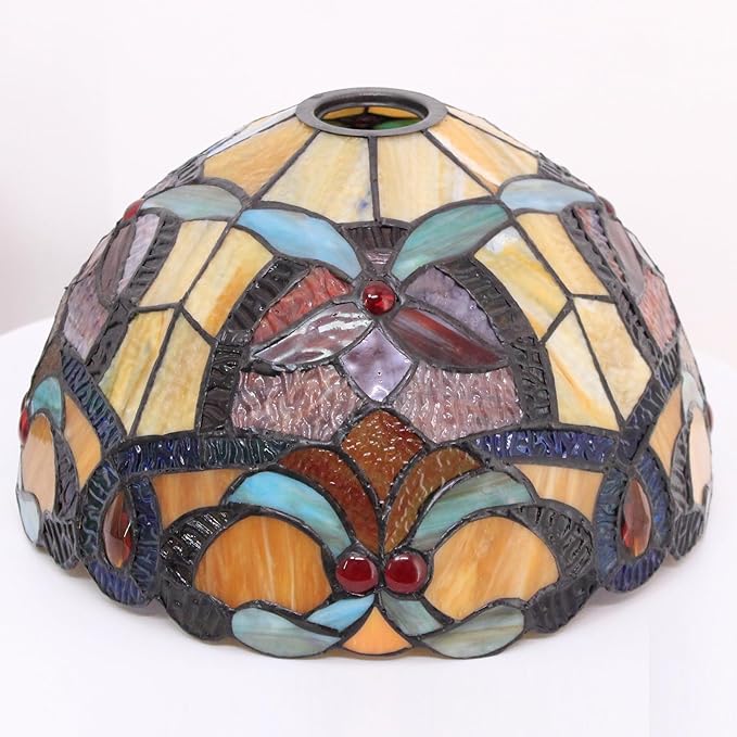 Tiffany Lamp Shade Replacement 12X6 Inch Stained Glass Lampshade Only 1-5/8-Inch Fitter Opening for Arched Floor Lamp, Torchiere Lamp, Pendant Light (Orange Yello)