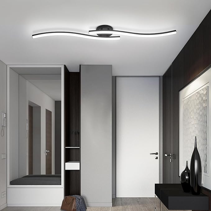 39.37Inch Linear Ceiling Light 6000K Black Modern Ceiling Light Fixture 28W Long Flush Mount Ceiling Lamp for Hallway, Kitchen, Bedroom, Dining Room - Aura Lighting