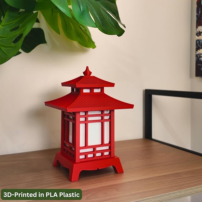 Japanese Pagoda Lantern - Exquisite Japanese Decor for Home and Room | Unique Desk Lamp and Table Lamp Design | Mini Pagoda Transforms Any Space (Crimson Red (8.75in Tall) - Cordless)