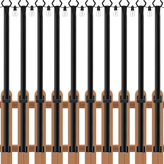 zoegi 10 Pack 5FT String Light Poles,Light Poles for Outside Lights with Fork,Outdoor Brackets Hanging Lights,Metal Stand for Deck Patio,Backyard,Wedding,Deck,Party