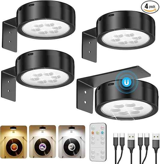 USB Rechargeable Wall Light Over Picture Frame, 2600mAh Battery Operated Wall Art Lighting for Paintings Wireless Gallery Wall Light with Remote LED Magnetic Puck Light for Accent Display Photo Museum