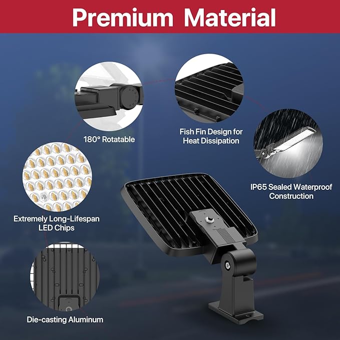 Kifflux 200W Led Parking Lot Light with Dusk to Dawn Photocell Adjustable Arm Mount 24000LM Flood Lights 120V 5000K IP65 Waterproof Shoebox Street Commercial Lighting for Yard, Warehouse, Barn - Aura Lighting