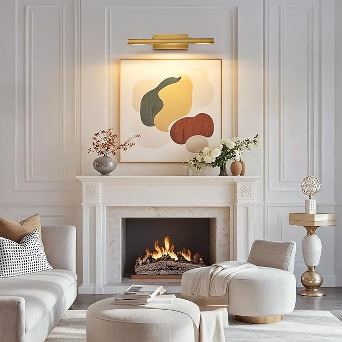 Art Picture Frame Wall Light: 24" Glod Dimmable Vintage Artwork Brass Painting Spotlight - Hardwired Swing Arm Rotatable 3 Lights over Picture - Linear Accent Lighting above Photo for Gallery Bookcase