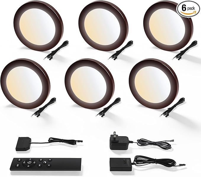 V4light LED Puck Lights, Smart Under Cabinet Lighting with Remote Control, Color Temperature Adjustable, Works with Alexa & Google Home, Plug-in Lights for Kitchen, Counter, Closet, Shelf (6 Pack)