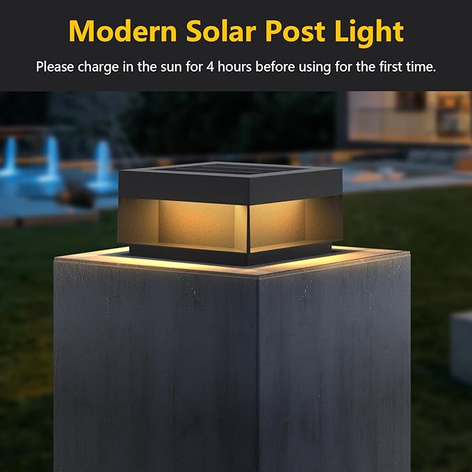 Modern Solar Landscape Post Light, 9.8" Outdoor IP54 Waterproof Luxury Fence Deck Pillar Cap Patio Garden Decoration Lantern Column Lamp with 3 Different Lighting Color