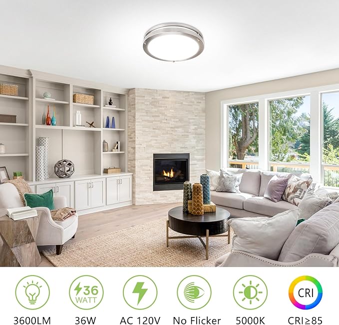 13 Inch Led Ceiling Light Fixture - 4 Pack 36W Flush Mount Ceiling Lights dimmable 3600LM 3000K/3500K/4000K/5000K/6000K Luxurious Nickel for Kitchen Hallway Stairwell Bedroom Bathroom - Aura Lighting