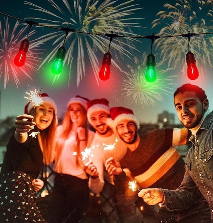 15 Pack S14 LED Bulbs Green Christmas Led Replacement Bulb 1W S14 Outdoor String Light Bulbs Plastic Shatterproof E26 Base Vintage Edison Bulb Decorative Bulbs for Christmas Patio Home Decor