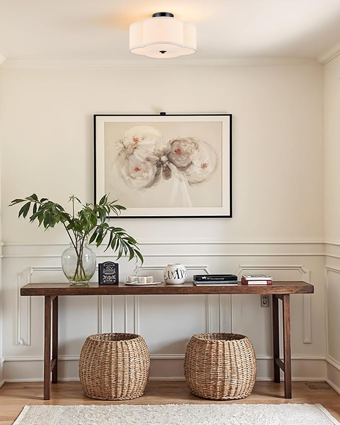 VONLUCE Semi-Flush Mount Ceiling Light, 12.8" Modern 4-Light Ceiling Light Fixture with White Clover-Shaped Shade 4 E26 Sockets for Bedroom Entryway Living Room, Black Finish, ETL Certificated - Aura Lighting