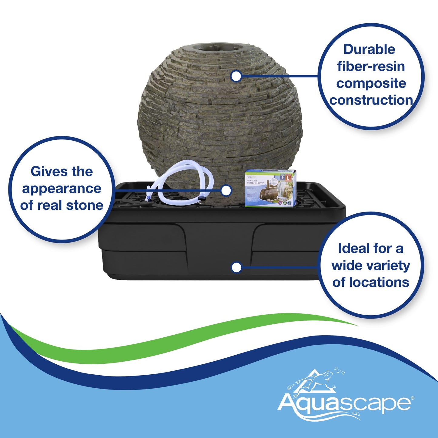 Stacked Slate Sphere Water Fountain and Installation Kit for Yard
