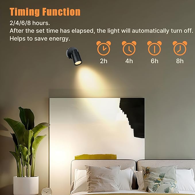 2 Pack LED Spotlights Indoor, 5W Plants Uplighting with Remote Control Dimmable & Timer, Uplights Indoor Floor Spot Lights for Picture, Artwork, Accent Stick on Wall Light with 5.9 FT Plug Cord